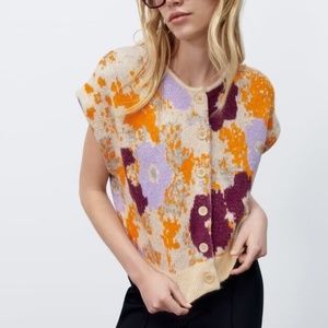 NWT ZARA FLORAL JACQUARD KNIT VEST MULTICOLORED S